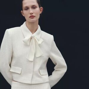 Zara Cream Blazer with Bow Detail